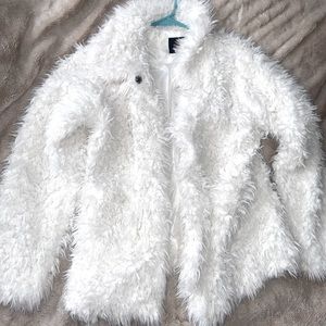 Faux Fur White Coat Large